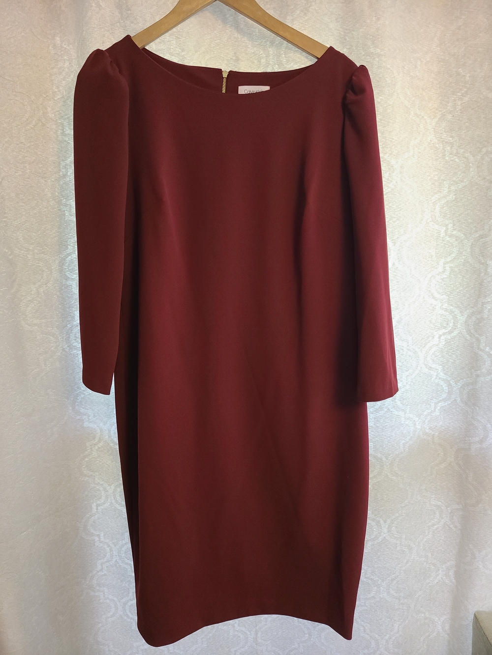 Calvin Klein Burgundy 3/4-Sleeve Sheath Dress